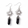 Natural Obsidian Bullet with Sun Dangle Earrings EJEW-I276-01P-10-2