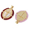 Rack Plating Brass Pave Shell Religion Jesus Cross Pendants KK-U032-01G-B-2