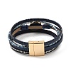 Vintage Leather Bracelet with European and American White Crystal Inlaid Diamonds - Magnetic Buckle. ST9024758-2