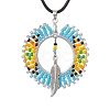 Boho Style Glass Seed Beads & Feather Alloy Pendant Necklaces NJEW-MZ00041-1