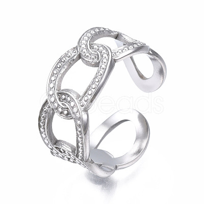 Non-Tarnish 304 Stainless Steel Curb Chain Open Cuff Ring RJEW-T023-21P-1