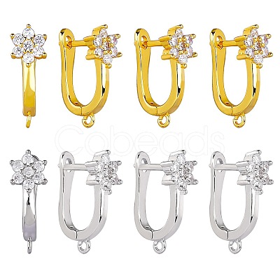 4 Pairs 2 Colors Brass Flower Hoop Earring Findings ZIRC-SZ0005-06-1