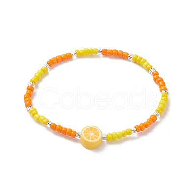 5Pcs 5 Style Lemon & Strawberry & Watermelon Polymer Clay & Glass Seed Beaded Stretch Bracelets Set BJEW-JB09102-1