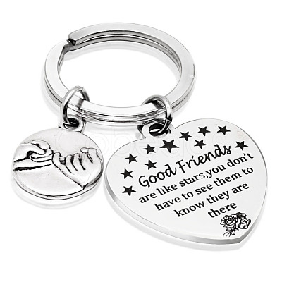 Non-Tarnish Stainless Steel Heart Lettering Pendants Keychain HEAR-PW0001-154-1