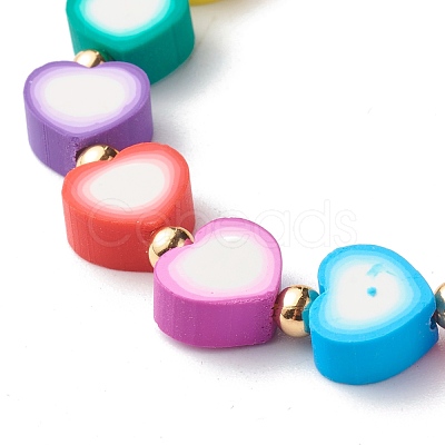 Handmade Polymer Clay Heart Beads Stretch Bracelets BJEW-JB06560-02-1