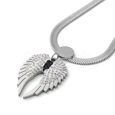 Rhinestone Wings Pendant Necklace with 304 Stainless Steel Herringbone Chains NJEW-C022-02P-1