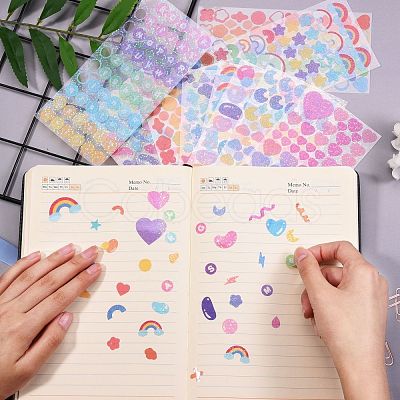 8 Sheets 8 Styles Waterproof Laser Plastic Self Adhesive Sticker DIY-SZ0002-60-1