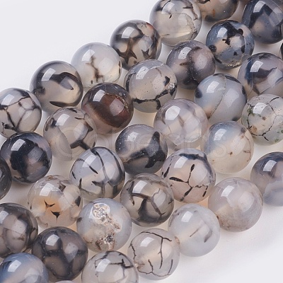 Round Natural Dragon Veins Agate Beads Strands X-G-S124-10mm-1