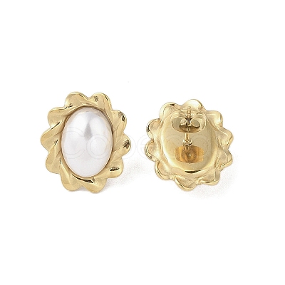 316 Surgical Stainless Steel & CCB Imitation Pearl Stud Earrings for Women STAS-B063-03G-01-1