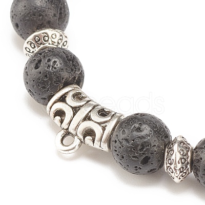 Natural Lava Rock Stretch Bracelet with Alloy Tube Beaded BJEW-JB08322-01-1