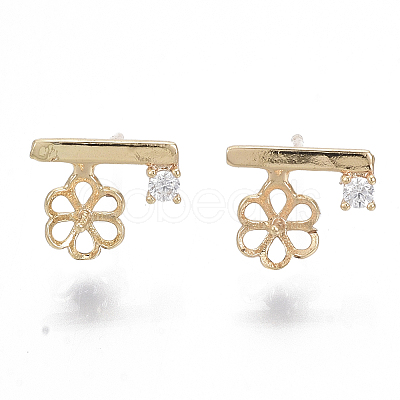 Brass Micro Pave Clear Cubic Zirconia Stud Earring Findings KK-N232-03-NF-1