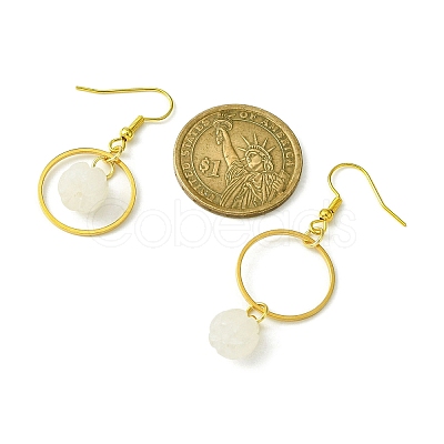 Natural White Jade Pumpkin with Ring Dangle Earrings EJEW-JE05509-02-1