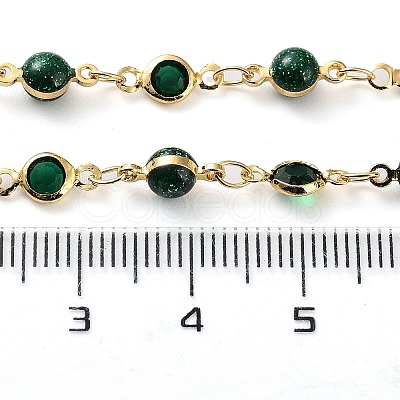 Handmade Green Glass Flat Round & Round Link Chains KK-F871-55G-1