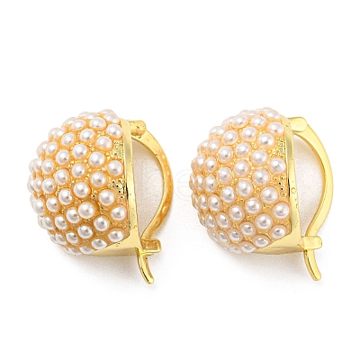 Rack Plating Brass Round Dome Hoop Earrings with Plastic Pearl Beaded EJEW-Q779-04G-1