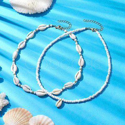 2Pcs Bohemia Natural Cowrie Shell Pendant Necklaces NJEW-JN04783-1