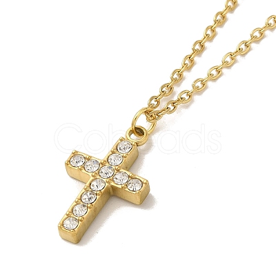 Ion Plating(IP) 304 Stainless Steel Cross Pendant Necklaces & Bracelets & Stud Earrings Sets for Women SJEW-C004-12G-1