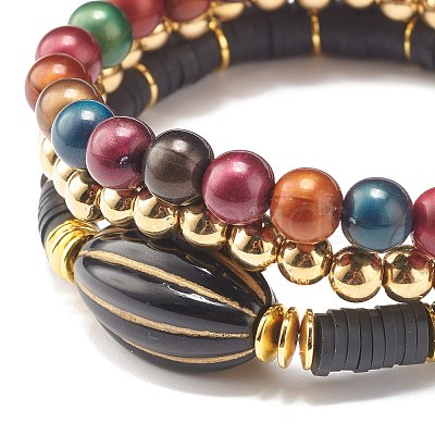 3Pcs 3 Style Imitation Tiger Eye Stretch Bracelets Set BJEW-JB07649-1