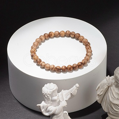 6mm Round Natural Mixed Wood Beads Stretch Bracelet BJEW-JB07360-1