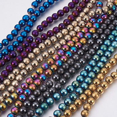 Electroplate Non-Magnetic Synthetic Hematite Beads Strands G-F585-A-8mm-1