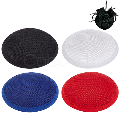 BENECREAT 4Pcs 4 Colors Imitation Hemp Round Fascinator Hat Base for Millinery AJEW-BC0007-36-1