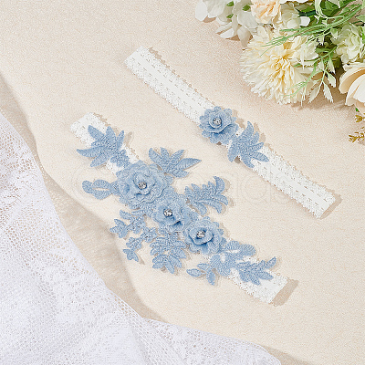 3D Flower Embroidery Polyester Lace Elastic Bridal Garters AJEW-WH0470-02A-1