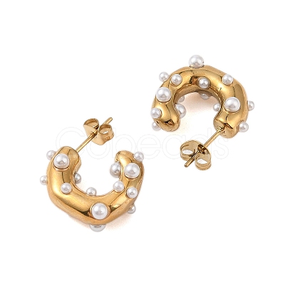 Ion Plating(IP) 304 Stainless Steel with ABS Imitation Pearl Stud Earrings for Women EJEW-N055-17G-1