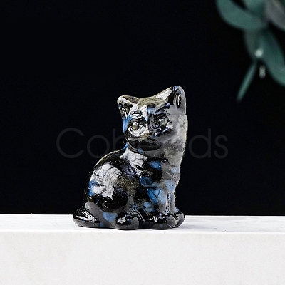 Natural Labradorite Carved Healing Lucky Cat Figurines PW-WG42682-03-1