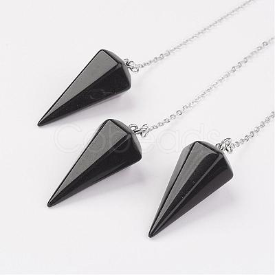 Natural Dyed & Heated Black Agate Hexagonal Pointed Dowsing Pendulums G-G956-D05-FF-1