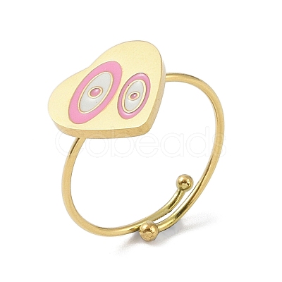 Ion Plating(IP) Heart 304 Stainless Steel Enamel Ring RJEW-A038-19G-03-1