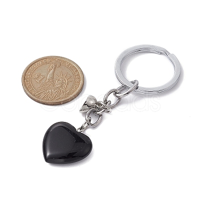 Natural Black Stone & Natural White Jade Heart Keychains KEYC-JKC00548-1