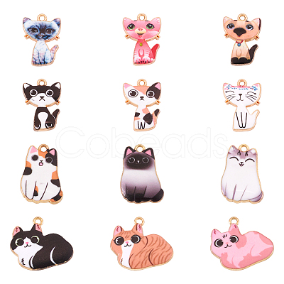 24Pcs 12 Style Printed Alloy Pendants FIND-TA0003-44-1