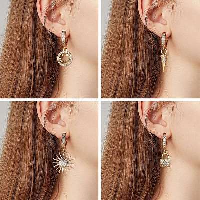 Clear Cubic Zirconia Smiling Face Drop Huggie Hoop Earrings EJEW-SW00005-07-1