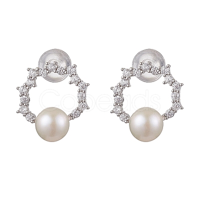 Natural Pearl Ear Studs EJEW-P286-31P-1