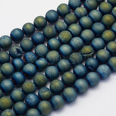 Electroplate Natural Druzy Agate Beads Strands G-G708-8mm-10-1