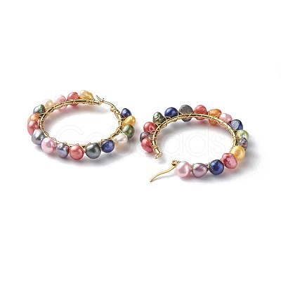 Natural Pearl Beaded Hoop Earrings EJEW-JE04586-1