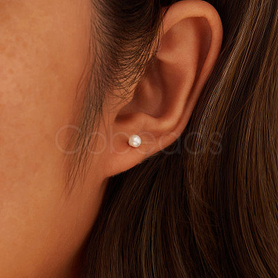 Round Natural Pearl Stud Earrings EJEW-G411-04B-G-1