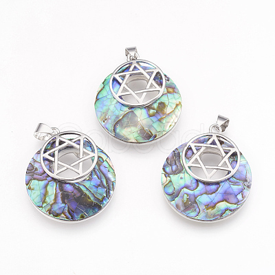 Natural Paua Shell Pendants KK-F751-G02-1