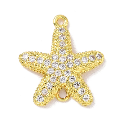 Real 18K Gold Plated Brass Micro Pave Cubic Zirconia Connector Charms KK-L209-047G-03-1