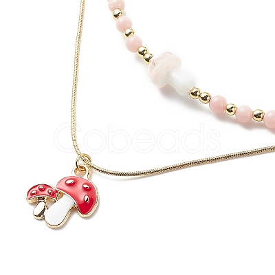 2Pcs 2 Style Alloy Enamel Mushroom Pendant Necklaces Set NJEW-JN04096-1