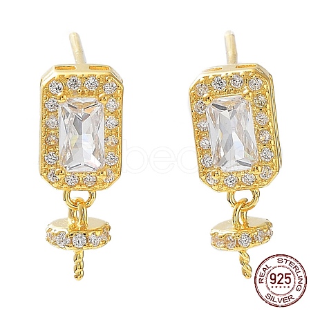 925 Sterling Silver with Clear Cubic Zirconia Stud Earring Findings STER-G036-15G-1