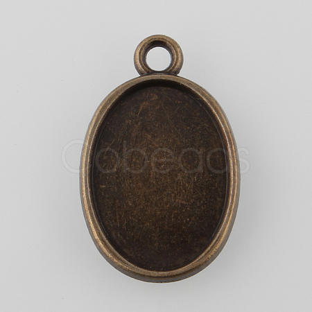 Tibetan Style Antique Bronze Alloy Flat Oval Pendant Cabochon Settings TIBEP-M022-06AB-NF-1