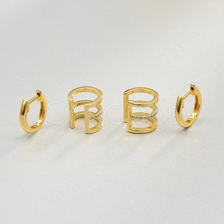 Brass Cuff Earrings and Hoop Earrings Sets EJEW-BB35145-1