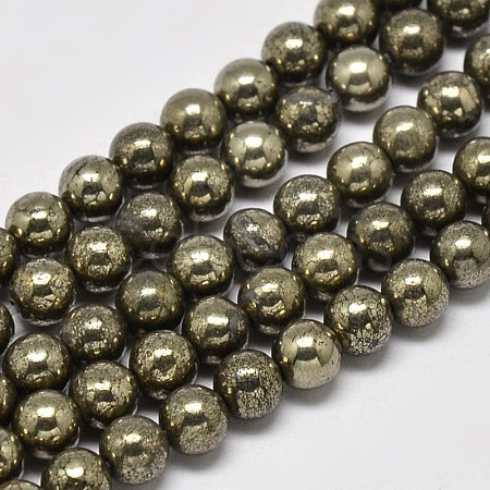 Natural Pyrite Round Beads Strands G-F197-10-10mm-1