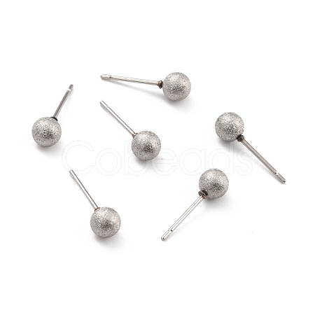201 Stainless Steel Textured Ball Stud Earrings STAS-Z039-01D-P-1