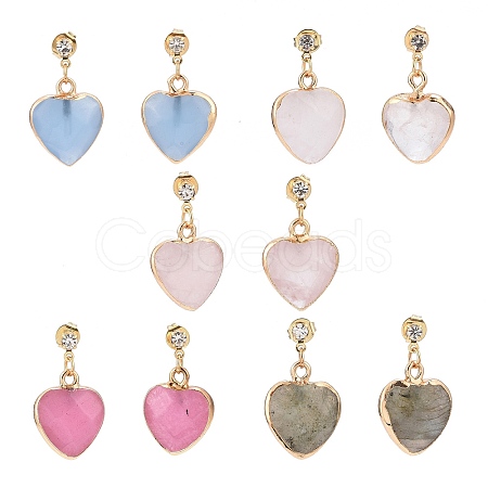 Heart Gemstone Dangle Earrings EJEW-JE05147-1