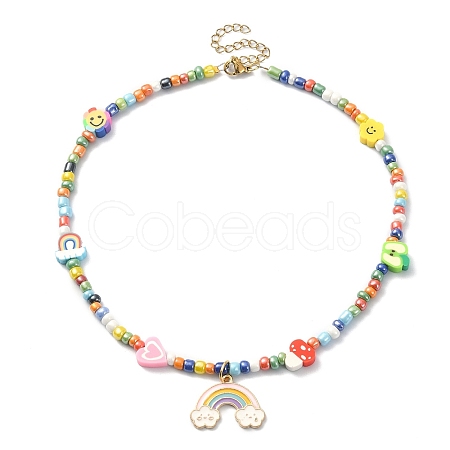 Alloy Enamel Rainbow Pendant Necklace NJEW-JN04348-1