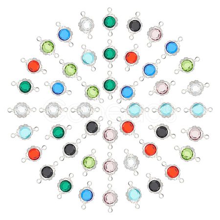 Unicraftale 48Pcs 8 Colors Electroplated Natural Quartz Stainless Steel Faceted Flower Connector Charms STAS-UN0056-91-1