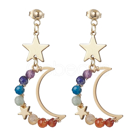 7 Chakra Gemstone Dangle Stud Earrings EJEW-TA00505-1