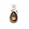 Natural Tiger Eye Pendants, Teardrop Charms with Sunflower, 42x24x6mm