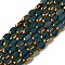 Electroplate Glass Beads Strands, Opaque Solid Color, Half Golden Plated, Faceted, Oval, Marine Blue, 7x4.5x3.5mm, Hole: 0.8mm, about 49~51pcs/strand, 12.99''~13.90''(33~35.3cm)